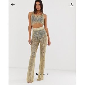 Missguided Beach Flare Pants Gold Size M